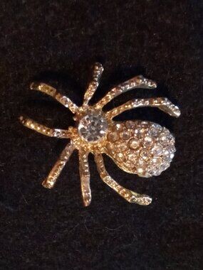 Vintage Rhinestone Gold Tone Spider Scarf Holder